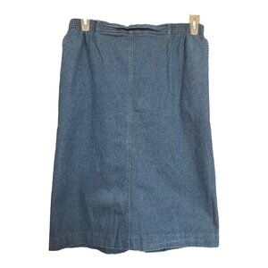 Alfred Dunner 14 Modest Pull On Elastic Waist Denim Skirt Boho Cottage Granny